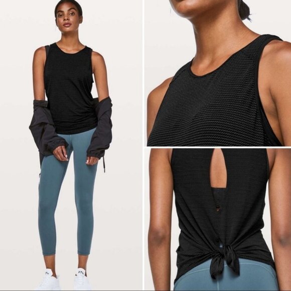 Lululemon Black Open Up Tank Top Running Ventilation Anti Stink Size 4 Tie Back - Picture 2 of 10